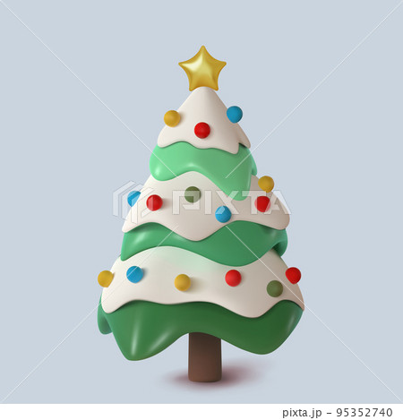Abstract snow Christmas tree decorated with toys. Vector 3d illustration. Happy New Year and Merry Christmas. 95352740