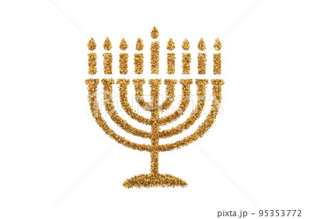 Golden Menorah made of glitter isolated on white graphic illustration 95353772