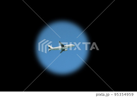 Plane flying high in sky. View to air liner flying in blue skys. Anti-terrorism 95354959