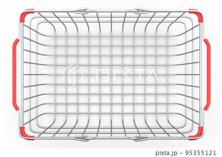 Metal wire basket from supermarket for online shopping on white background. Metal wire basket from supermarket for online shopping on white background. 95355121