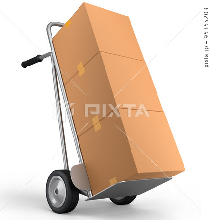 Airport luggage cart or baggage trolley side with cardboard boxes or cartons Airport luggage cart or baggage trolley side with cardboard boxes or cartons 95355203