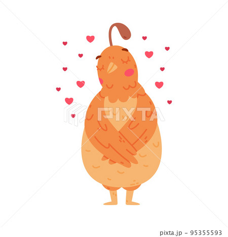 Quail Bird with Crest and Feathers Standing Feeling in Love with Heart Around Vector Illustration Quail Bird with Crest and Feathers Standing Feeling in Love with Heart Around Vector Illustration 95355593