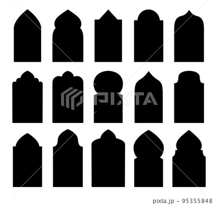 Set of silhouettes of arabic arch windows. Traditional design elements. Vector illustration Set of silhouettes of arabic arch windows. Traditional design elements. Vector illustration 95355848