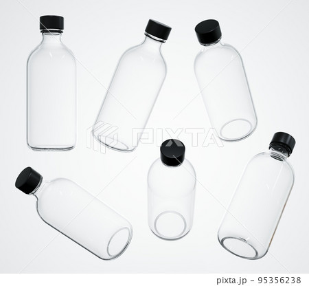 Cosmetic bottles several views 3D render, different angles of care product container template on white background isolated, design and branding ready clear glass bottle with cap Cosmetic bottles several views 3D render, different angles of care product container template on white background isolated, design and branding ready clear glass bottle with cap 95356238