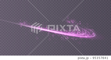 Abstract light lines of movement and speed in purple. Light everyday glowing effect. semicircular wave, light trail curve swirl, car headlights, incandescent optical fiber png. 95357641