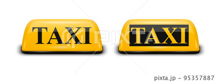 Vector 3d Realistic Taxi Car Roof Sign Icon Set Closeup Isolated.Yellow French Taxi Sign, Design Template for Taxi Service, Mockup. Front View