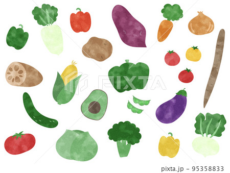 水彩風のカラフルな野菜 イラスト素材セットのイラスト素材 [95358833