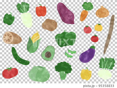 水彩風格五顏六色的蔬菜插圖素材集 水彩風格五顏六色的蔬菜插圖素材集 95358833