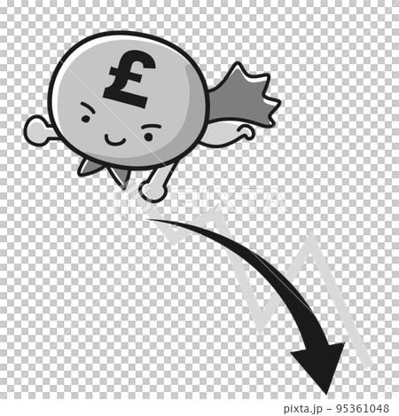 英鎊貨幣（£）英雄人物和降序圖（黑白） 95361048
