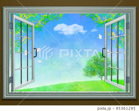 窓　手描き風　風景　眺め　 95361295