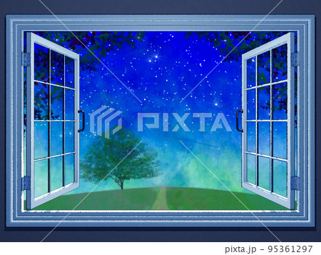 窓　手描き風　風景　眺め　 95361297