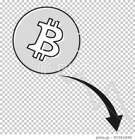 虛擬貨幣比特幣 (BTC) 和下跌圖表 (黑白) 95361840