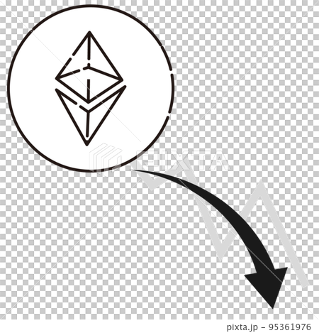 Cryptocurrency Ethereum (ETH) and a falling chart (black and white) Cryptocurrency Ethereum (ETH) and a falling chart (black and white) 95361976