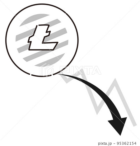 仮想通貨ライトコイン（LTC）と下降するチャート（白黒） 95362154