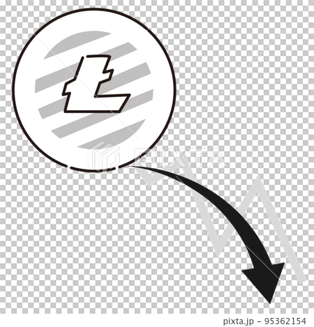 仮想通貨ライトコイン（LTC）と下降するチャート（白黒） 95362154