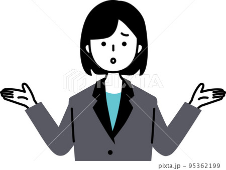 お手上げ状態で困っているスーツを着た女性のイラストのイラスト素材 お手上げ状態で困っているスーツを着た女性のイラストのイラスト素材