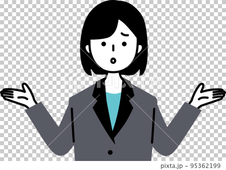お手上げ状態で困っているスーツを着た女性のイラスト お手上げ状態で困っているスーツを着た女性のイラスト 95362199
