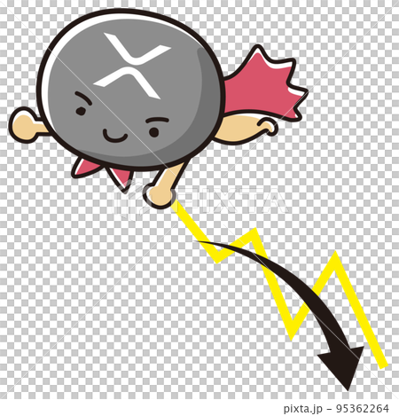 仮想通貨リップル（XRP）ヒーローのイラストと下降するチャート 95362264