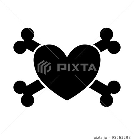 Vector flat black heart with crossed bones 95363298