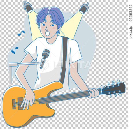 ギターを弾きながら歌う男性ミュージシャン ギターを弾きながら歌う男性ミュージシャン 95363822