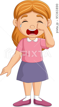 Cartoon little girl standing and crying Cartoon little girl standing and crying 95363890