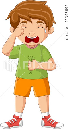 Cartoon little boy standing and crying Cartoon little boy standing and crying 95363892