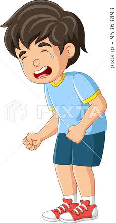 Cartoon little boy standing and crying Cartoon little boy standing and crying 95363893