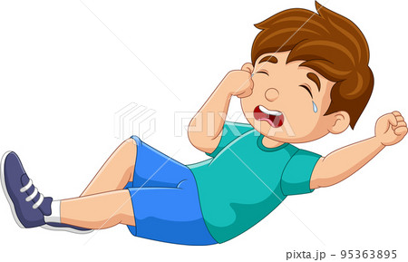 Cartoon little boy crying on white background Cartoon little boy crying on white background 95363895