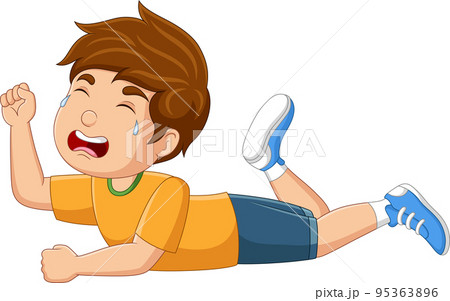 Cartoon little boy crying on white background Cartoon little boy crying on white background 95363896