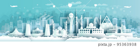 Travel landmarks Kazakhstan with silhouette architecture background, Kazakhstan day anniversary. Travel landmarks Kazakhstan with silhouette architecture background, Kazakhstan day anniversary. 95363938