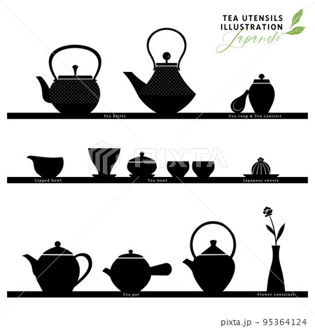 茶道具のシルエットイラスト-2 茶道具のシルエットイラスト-2 95364124