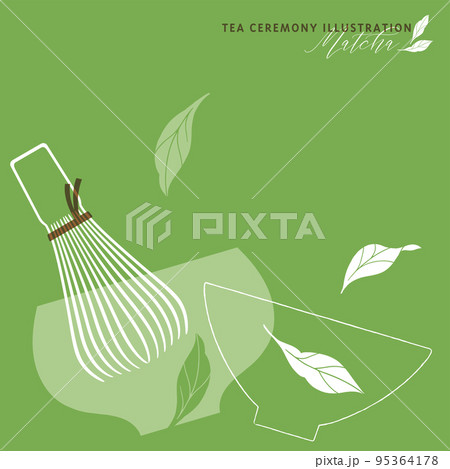 抹茶と茶道具のイメージイラスト-4 95364178