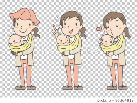 母子の手描きイラスト01 母子の手描きイラスト01 95364912