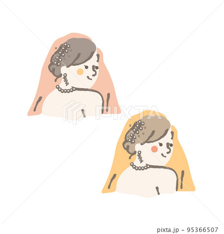 ウェディングドレス　後ろ姿　上半身　イラスト　女性 95366507