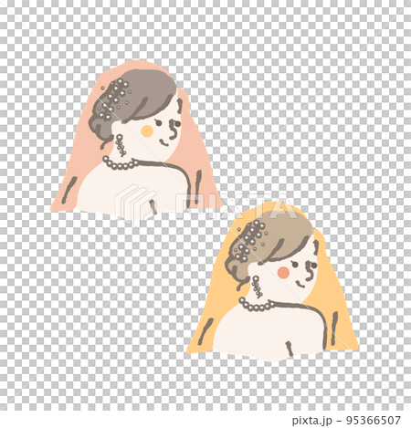 ウェディングドレス　後ろ姿　上半身　イラスト　女性 95366507