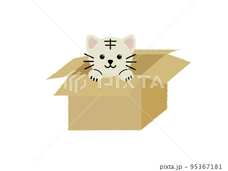 段ボール箱と困ったねこちゃんのイラスト 段ボール箱と困ったねこちゃんのイラスト 95367181