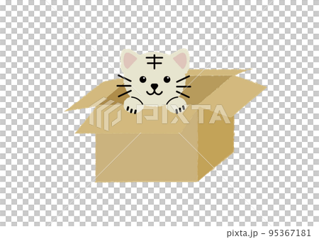段ボール箱と困ったねこちゃんのイラスト 段ボール箱と困ったねこちゃんのイラスト 95367181