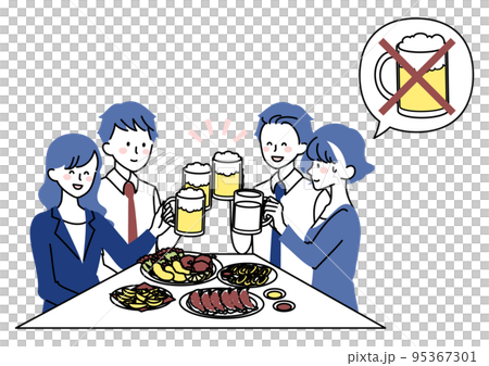 スーツで飲み会をする男女と、お酒が飲めない女性 スーツで飲み会をする男女と、お酒が飲めない女性 95367301