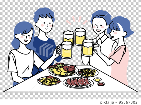 Men and women who have a drinking party in plain clothes 95367302