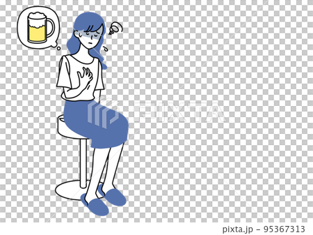 Illustration of a woman who is sick with a hangover 95367313
