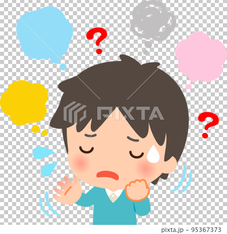 考えがまとまらない男性、考えすぎ 95367373