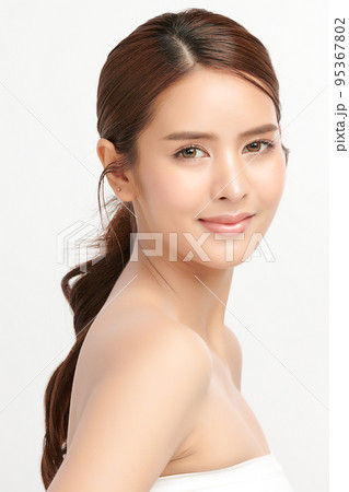 Beautiful young asian woman with clean fresh skin on white background, Face care, Facial treatment, Cosmetology, beauty and spa, Asian women portrait. 95367802