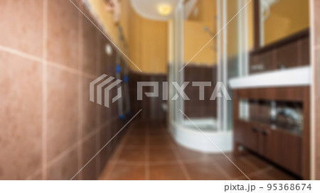 Abstract blur defocused bathroom and toilet interior for background. Abstract blur defocused bathroom and toilet interior for background. 95368674