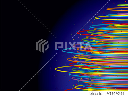 空間に浮かぶ無数のカラフルなリング　科学　テクノロジーのイメージ 95369241