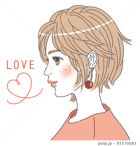 ボブカットの女性の横顔イラスト【カラー】 95370083