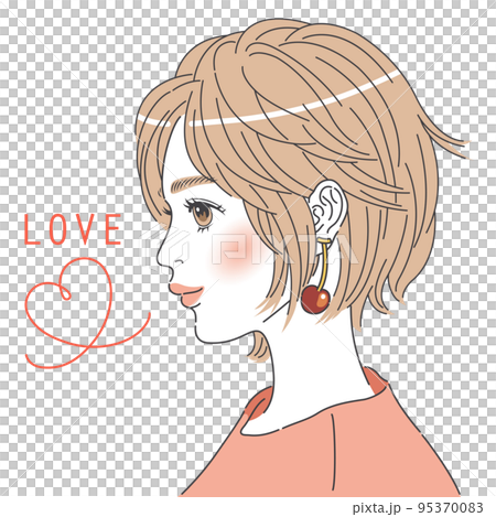 ボブカットの女性の横顔イラスト【カラー】 95370083