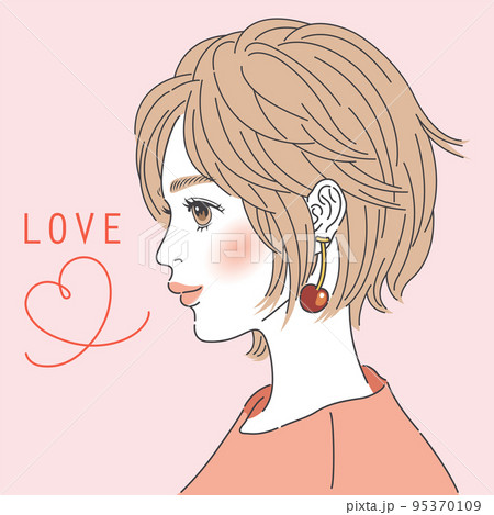 ボブカットの女性の横顔イラスト【カラー】 95370109