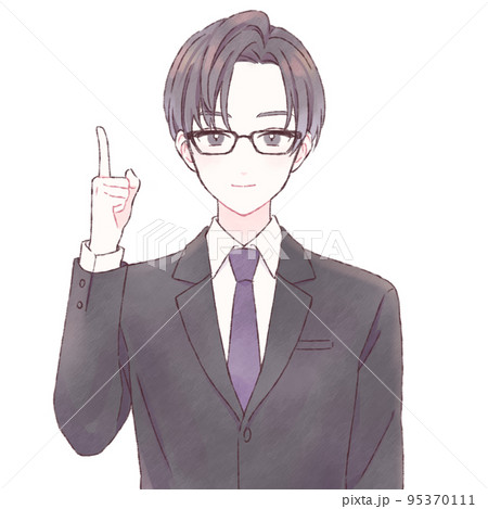 指差しするスーツの男性 眼鏡 95370111