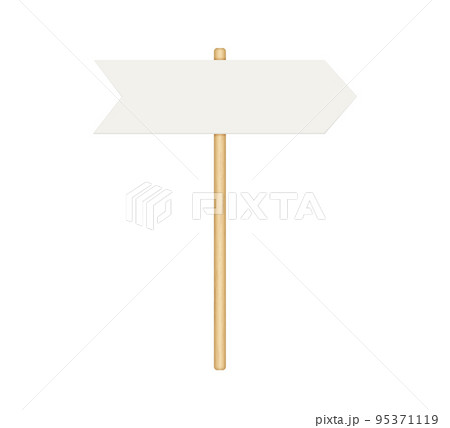 Signboard with wooden pole. Direction sign post with arrow. Street road boards. Realistic signpost to choose road or street. Vector illustration isolated on white background 95371119