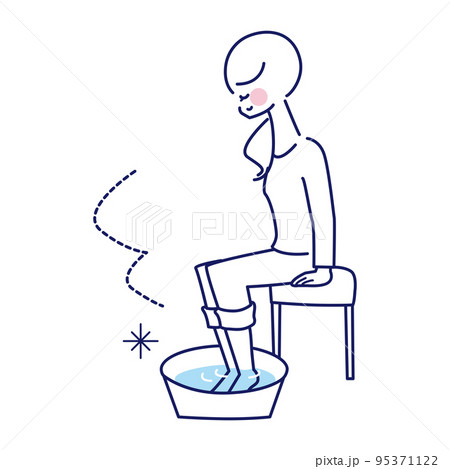 足浴をしている女性の線画 足浴をしている女性の線画 95371122